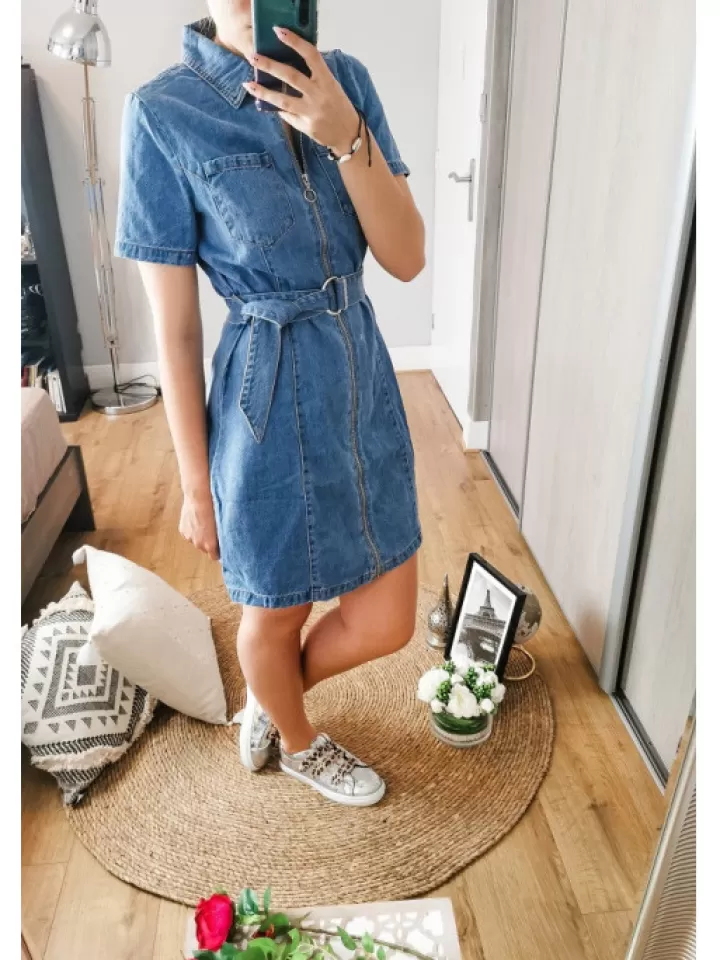 Sale * Robe En Jean Manille Bleu