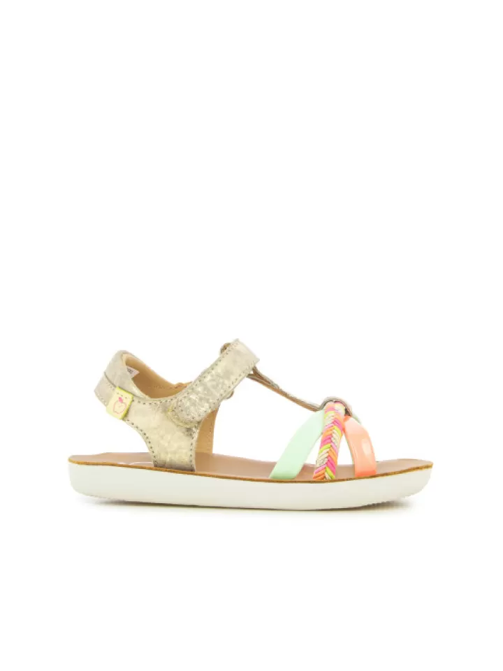 Shop Shoo pom -Sandales Fille Goa Salome Shine Beige Jaune/Dore